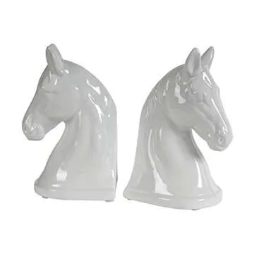 A&B Home Set of 2 White Horse Bookends Decorative Centerpiece Contemporary Style Horse Head Book Ends Home Office Living Room Glossy White 10"