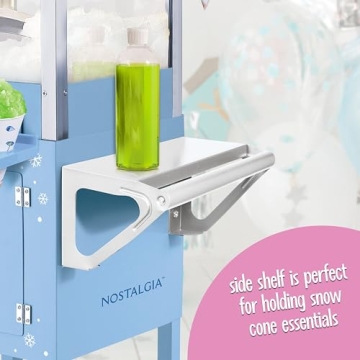 Nostalgia Snow Cone Shaved Ice Machine - Retro Cart Slushie Machine Makes 72 Icy Treats - Includes Metal Scoop, 2 Syrup Bottles, 100 Paper Cups/Spoons, Storage Compartment, Wheels - Blue, 54" Tall