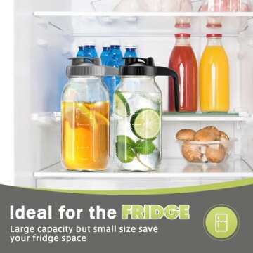 Mason Jar with Pour Spout Lid V-shaped, 64 oz Iced Tea Pitcher with Lids Double Leak Proof, 2 Quart Drink Pitcher for Breastmilk, Sun Tea, Juice, Coffee Creamer, Juice Containers