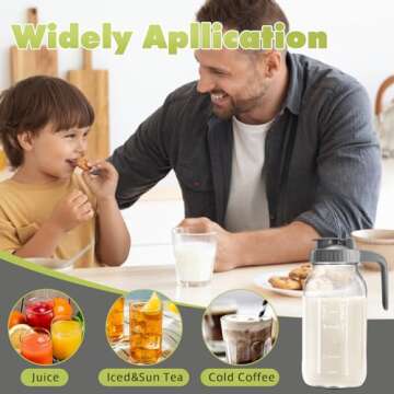 Mason Jar with Pour Spout Lid V-shaped, 64 oz Iced Tea Pitcher with Lids Double Leak Proof, 2 Quart Drink Pitcher for Breastmilk, Sun Tea, Juice, Coffee Creamer, Juice Containers