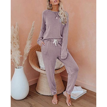 Eurivicy Women's Solid Sweatsuit Sets Long Sleeve Pullover and Drawstring Sweatpants 2 Piece Sport Outfits