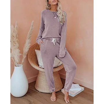 Eurivicy Women's Solid Sweatsuit Sets Long Sleeve Pullover and Drawstring Sweatpants 2 Piece Sport Outfits