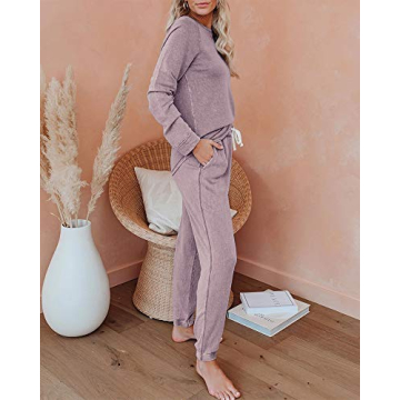 Eurivicy Women's Solid Sweatsuit Sets Long Sleeve Pullover and Drawstring Sweatpants 2 Piece Sport Outfits