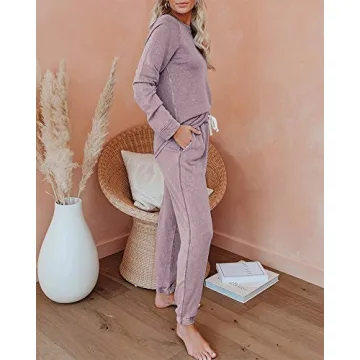 Eurivicy Women's Solid Sweatsuit Sets Long Sleeve Pullover and Drawstring Sweatpants 2 Piece Sport Outfits
