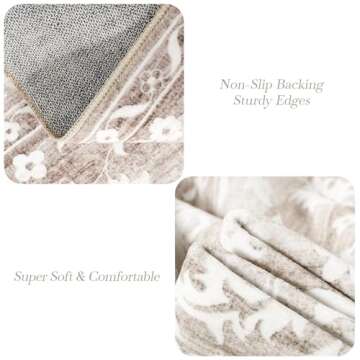 Soalmost 8x10 Area Rugs for Living Room, Stain Resistant Washable Rugs for Dining Room, Kitchen, Floral Vintage Non-Slip Thin Large Area Rug(Light Brown, 8'x10')