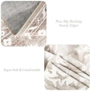 Soalmost 8x10 Area Rugs for Living Room, Stain Resistant Washable Rugs for Dining Room, Kitchen, Floral Vintage Non-Slip Thin Large Area Rug(Light Brown, 8'x10')