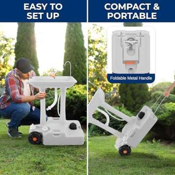 SereneLife Portable Camping Sink with 30L (7+ Gallon) Built-In Water Tank, Large Wheels, Hands-Free Foot Pump, Extra-Large Basin, and 5L Soap Dispenser – Ideal for Outdoors, Camping, and Worksites