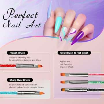 OWill Nail Art Brushes Function Nail Brush for Dotting Drawing Painting Tools Liner Design Nail Art with Glitter Handle Nail Polish Brushes