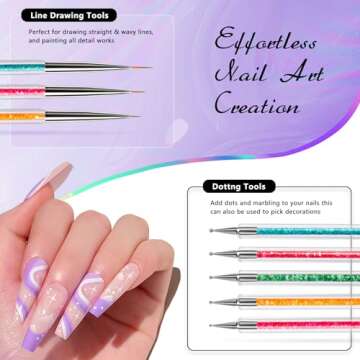 OWill Nail Art Brushes Function Nail Brush for Dotting Drawing Painting Tools Liner Design Nail Art with Glitter Handle Nail Polish Brushes