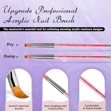 OWill Nail Art Brushes Function Nail Brush for Dotting Drawing Painting Tools Liner Design Nail Art with Glitter Handle Nail Polish Brushes