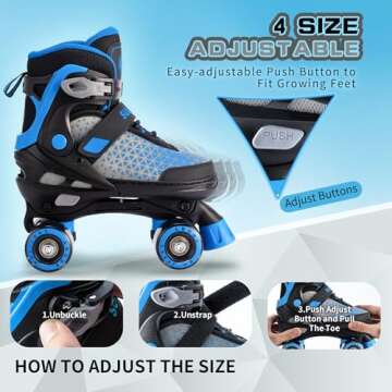 SULIFEEL Roller Skates for Girls Boys Kids,4 Sizes Adjustable Quad Skates with Light up Wheels,Safe ...