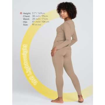 LAPASA Women's Thermal Underwear Set Fleece Lined Long Johns Top Shirt & Bottom Soft Base Layer Thermoflux 100 Mildly Warm Lightweight Cold Weather L17 X-Large Beige