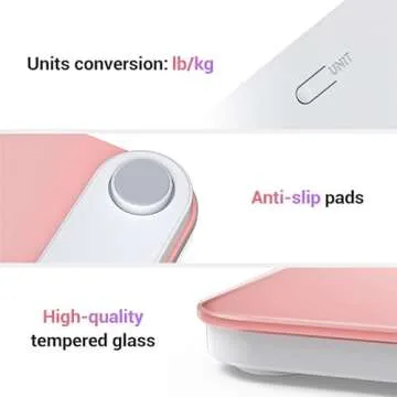 Ovutek Bathroom Scale for Body Weight, Highly Accurate Digital Weighing Machine for People, Upgraded Batteries Included, Compact Size, LED Display, High Standards Sturdy Tempered Glass, 400lb, Pink