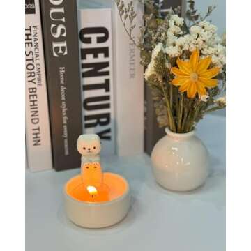 Cat Candle Holder, Cute Cartoon Kitten Scented Candles Candle Lamp, Handmade Ceramic Candlestick,Car...