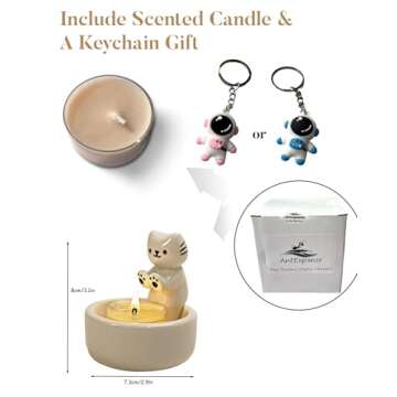 Cat Candle Holder, Cute Cartoon Kitten Scented Candles Candle Lamp, Handmade Ceramic Candlestick,Cartoon Cute Scented Candle Sticks Holder Decor, Gift for Cat Lover - Aromatherapy Candle Included