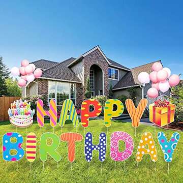 Dnifo Happy Birthday Yard Sign, Super Big Size - Bright and Colorful Happy Birthday Solidee Lawn Letters Yard Sign with Stakes, Perfect Outdoor Waterproof Birthday Party Decorations