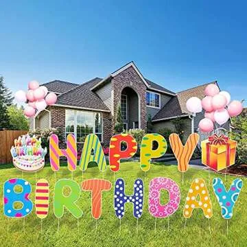 Dnifo Happy Birthday Yard Sign, Super Big Size - Bright and Colorful Happy Birthday Solidee Lawn Letters Yard Sign with Stakes, Perfect Outdoor Waterproof Birthday Party Decorations