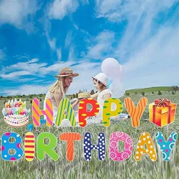 Dnifo Happy Birthday Yard Sign, Super Big Size - Bright and Colorful Happy Birthday Solidee Lawn Letters Yard Sign with Stakes, Perfect Outdoor Waterproof Birthday Party Decorations