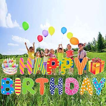 Dnifo Happy Birthday Yard Sign, Super Big Size - Bright and Colorful Happy Birthday Solidee Lawn Letters Yard Sign with Stakes, Perfect Outdoor Waterproof Birthday Party Decorations