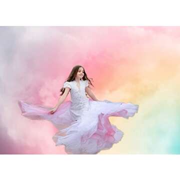 AIIKES 8X6FT Rainbow Cloud Birthday Backdrop for Celebrations and Photo Shoots