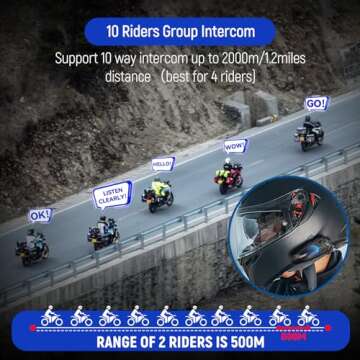 LEXIN GTX Motorcycle Bluetooth Headset, 10 Riders Helmet Communication System, Group Intercom w/Audi...