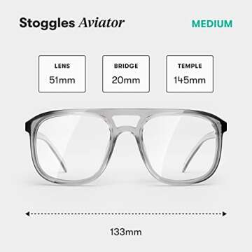Stoggles Aviator Z87.1 Certified Polycarbonate Safety Glasses, Scratch & Shatter-Proof, Blue-Light &...