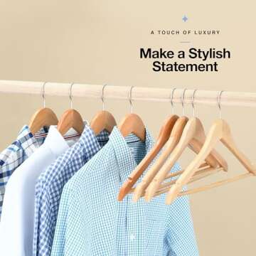 Home It Wooden Hangers 30 Pack - Natural Wood Durable Heavy Duty Coat Hangers Non Slip for Jacket, Shirt, Pants and Suit - Premium Solid Clothes Hangers for Closet with Chrome Swivel Hook