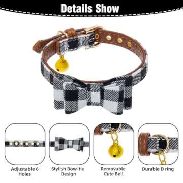 EXPAWLORER Dog Collar and Leash Set - Classic Plaid Dog Bow Tie and Dog Bandana Collar with Bell, Do...