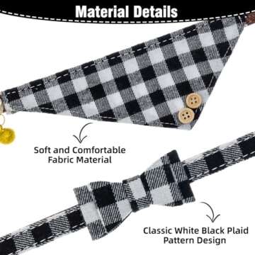 EXPAWLORER Dog Collar and Leash Set - Classic Plaid Dog Bow Tie and Dog Bandana Collar with Bell, Dog Leash Tangle Free, Adjustable Collars for Small Medium Large Dogs Cats, Holiday Ideal Gift
