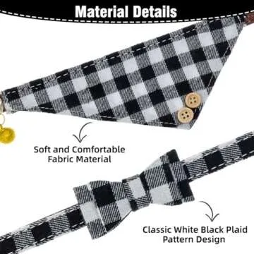 EXPAWLORER Dog Collar and Leash Set - Classic Plaid Dog Bow Tie and Dog Bandana Collar with Bell, Dog Leash Tangle Free, Adjustable Collars for Small Medium Large Dogs Cats, Holiday Ideal Gift