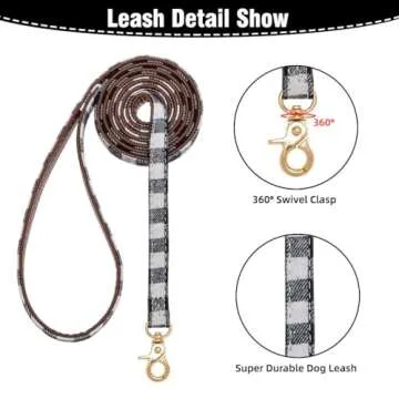 EXPAWLORER Dog Collar and Leash Set - Classic Plaid Dog Bow Tie and Dog Bandana Collar with Bell, Dog Leash Tangle Free, Adjustable Collars for Small Medium Large Dogs Cats, Holiday Ideal Gift