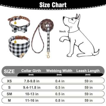 EXPAWLORER Dog Collar and Leash Set - Classic Plaid Dog Bow Tie and Dog Bandana Collar with Bell, Dog Leash Tangle Free, Adjustable Collars for Small Medium Large Dogs Cats, Holiday Ideal Gift