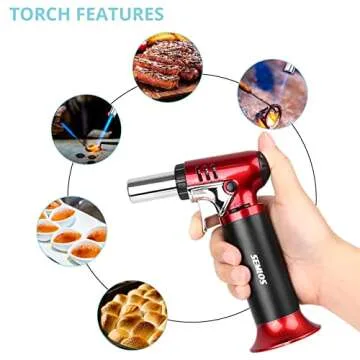 Semlos Butane Torch with Fuel Gauge, Refillable Kitchen Torch Lighter with Safety Lock and Adjustable Flame for DIY, Creme Brulee and Soldering(Butane Gas Not Included)