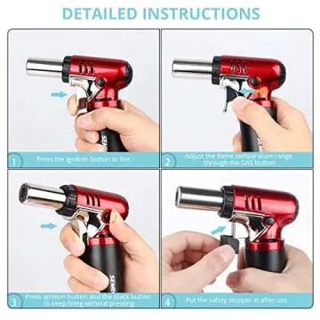 Semlos Butane Torch with Fuel Gauge, Refillable Kitchen Torch Lighter with Safety Lock and Adjustable Flame for DIY, Creme Brulee and Soldering(Butane Gas Not Included)