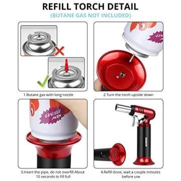 Semlos Butane Torch with Fuel Gauge, Refillable Kitchen Torch Lighter with Safety Lock and Adjustable Flame for DIY, Creme Brulee and Soldering(Butane Gas Not Included)