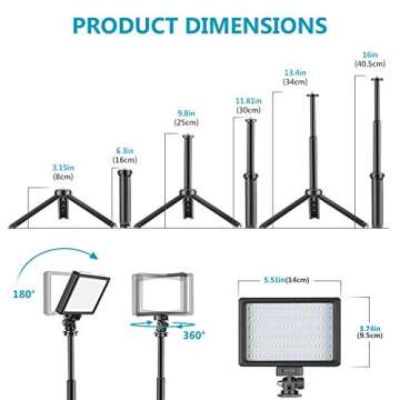 NEEWER Dimmable 5600K USB LED Video Light 2-Pack with Adjustable Tripod Stand and Color Filters for ...