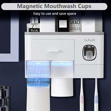 Toothbrush Holder Wall Mounted with Toothpaste Dispenser for Bathroom-Automatic Electric Tooth Pastetooth Squeezer-Bathroom Organizer Storage Accessories Set for Kids