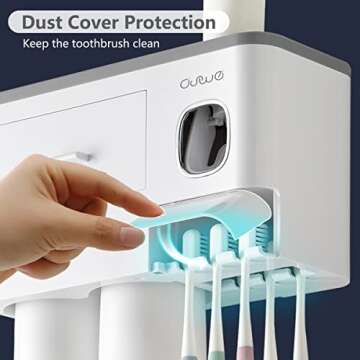 Toothbrush Holder Wall Mounted with Toothpaste Dispenser for Bathroom-Automatic Electric Tooth Pastetooth Squeezer-Bathroom Organizer Storage Accessories Set for Kids