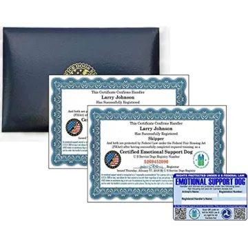 Official Certified Emotional Support Dog Certificates & Leather Presentation Folder Set