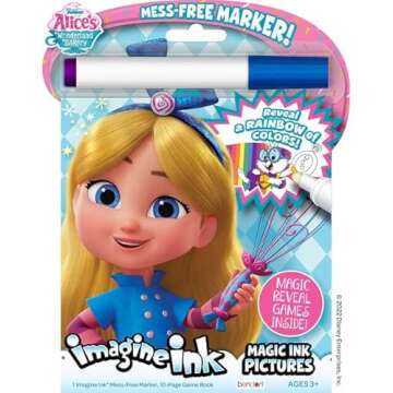 Set of 6 Imagine Ink Assorted Coloring Books for Girls Mess Free Invisible with Play Sticker Bonus & Wood Coloring Pencils Fun Favors Stickers Bulk