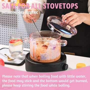 WHJY Clear Pots for Cooking, Pink Cookware, Pink Pot, Heart Pot, Clear Glass Pots for Cooking on Stove – 51oz/1500ml