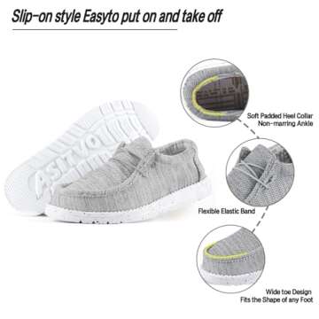 ASITVO Men's Wide Loafers & Slip-ons Casual Slip on Walking Shoes Width Toe Box Size 7 Breathable Lightweight Non Slip Boat Shoes White Grey 40