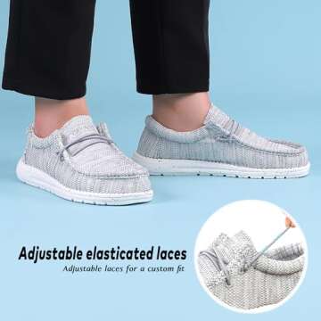 ASITVO Men's Wide Loafers & Slip-ons Casual Slip on Walking Shoes Width Toe Box Size 7 Breathable Lightweight Non Slip Boat Shoes White Grey 40