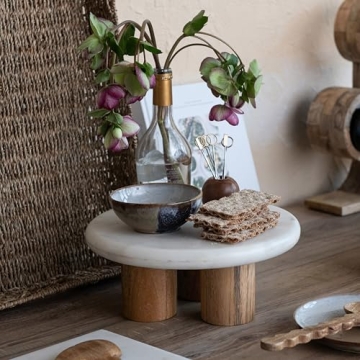 Bloomingville Elevated Marble Wood Food Pedestal