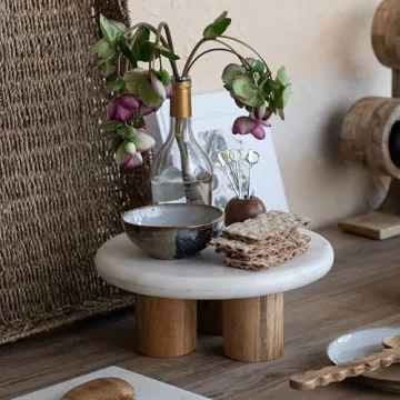 Bloomingville Elevated Marble Wood Food Pedestal