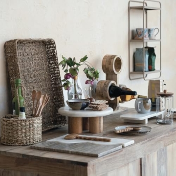 Bloomingville Elevated Marble Wood Food Pedestal