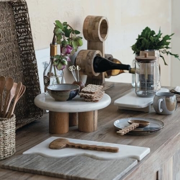 Bloomingville Elevated Marble Wood Food Pedestal