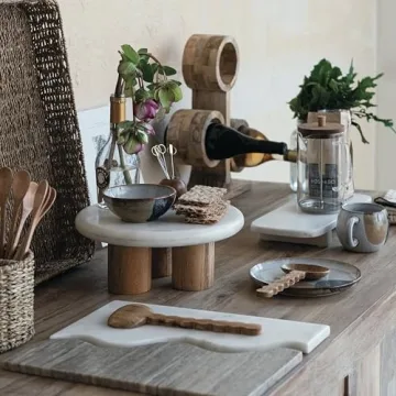 Bloomingville Elevated Marble Wood Food Pedestal