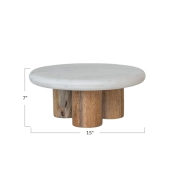 Bloomingville Elevated Marble Wood Food Pedestal