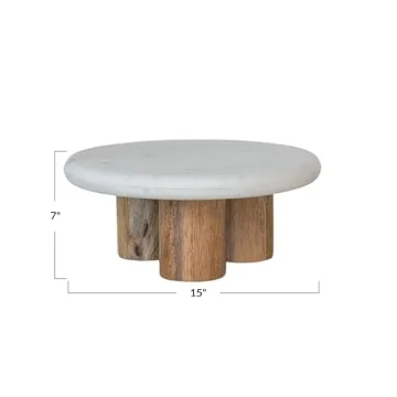 Bloomingville Elevated Marble Wood Food Pedestal
